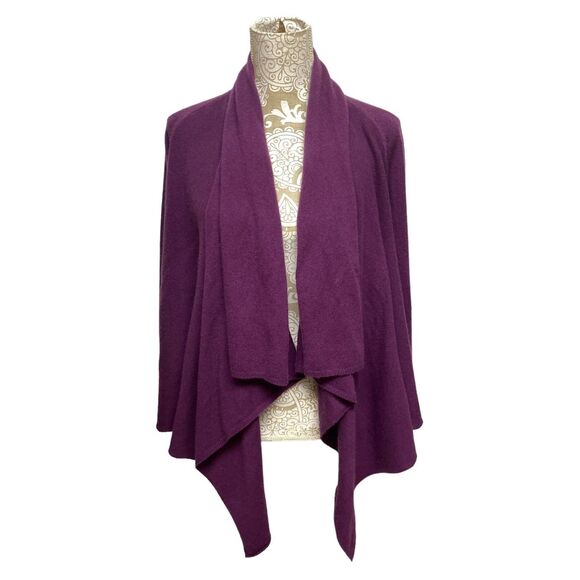 Lord & Taylor 100% Cashmere Purple Waterfall Shawl Cardigan Sz L Petite - Picture 1 of 10